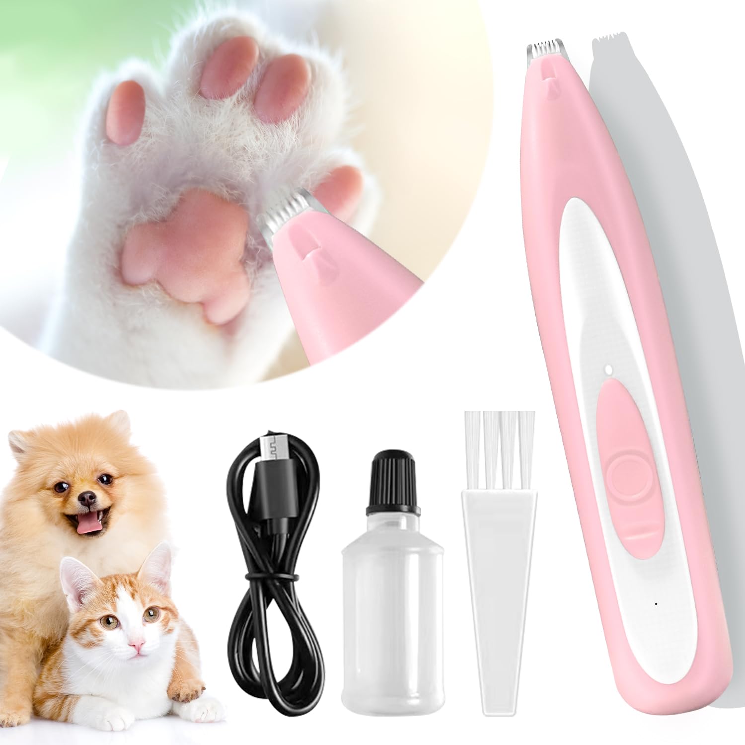 Tondeuse Chat/Chien Rose,Toilettage du Chien Avec Lumière LED,Tondeuse Animaux à Faible Bruit,Rechargeable par USB,Tondeuse Patte Chien Entre Coussinets pour Chat et Chiens Pattes,Oreilles,Croupe