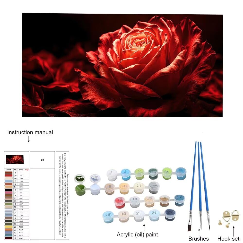 Malen Nach Zahlen Erwachsene xxl, Paint by Numbers Malen Nach Zahlen Rose Blumen, DIY Geschenk Art mit Pinseln und Acrylfarben Handgemalt Ölgemälde Leinwand für Home Décor, Ohne Rahmen 80x160cm W-37