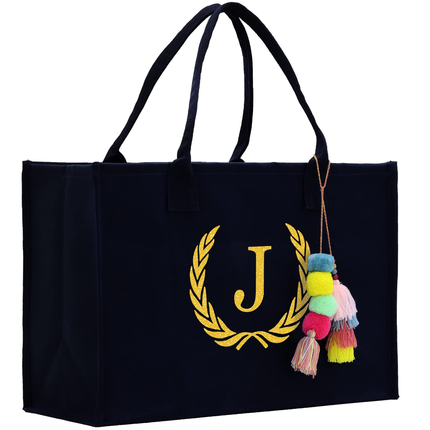 VANESSA ROSELLA Premium Quality Personalized Gift Monogram Initial 100% Cotton Chic Tote Bag for Women - Black
