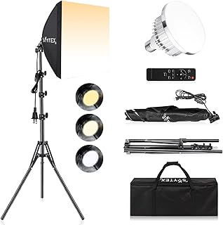 Softbox Lighting Kit, Skytex 16x16in Soft Box | 85W 2700-6400K E27 LED Bulb, Continuous Photography Lighting Kit Photo Studio Light Equipment for Camera Shooting, Video Recording