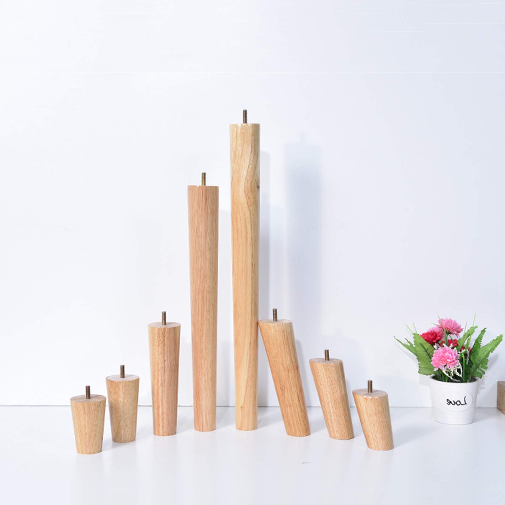 SBTXHJWCGLD Set van 4 Meubelpoten, Conische Bank Vervanging Benen, Rubber Houten Kabinet Voeten, Moderne Nordic Badkamer Ondersteuning Benen, voor Bureau/Koffietafel, met M6 Schroefdraad, Houtkleur (straight12c