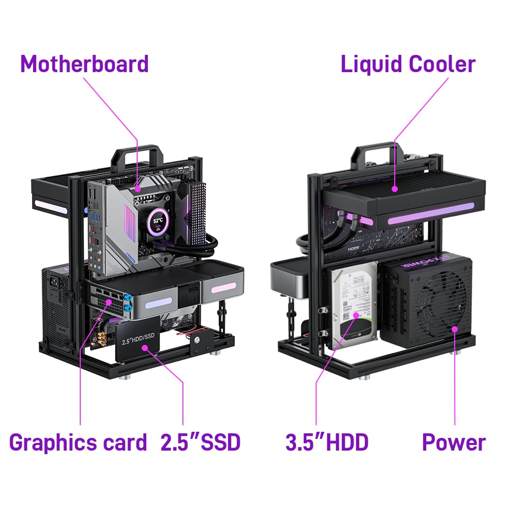 Banco de pruebas de aluminio para PC, carcasa de PC al aire libre, chasis de computadora de marco abierto, montaje en rack de servidor Techbench horizontalmente 240 líquidos, carcasa de PC para placa