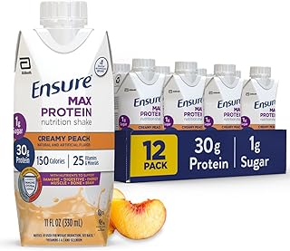 Ensure Max Protein Nutrition Shake, with 30g of Protein, 1g of Sugar, High Protein Shake, Creamy Peach, 11 fl oz - Pack of 12