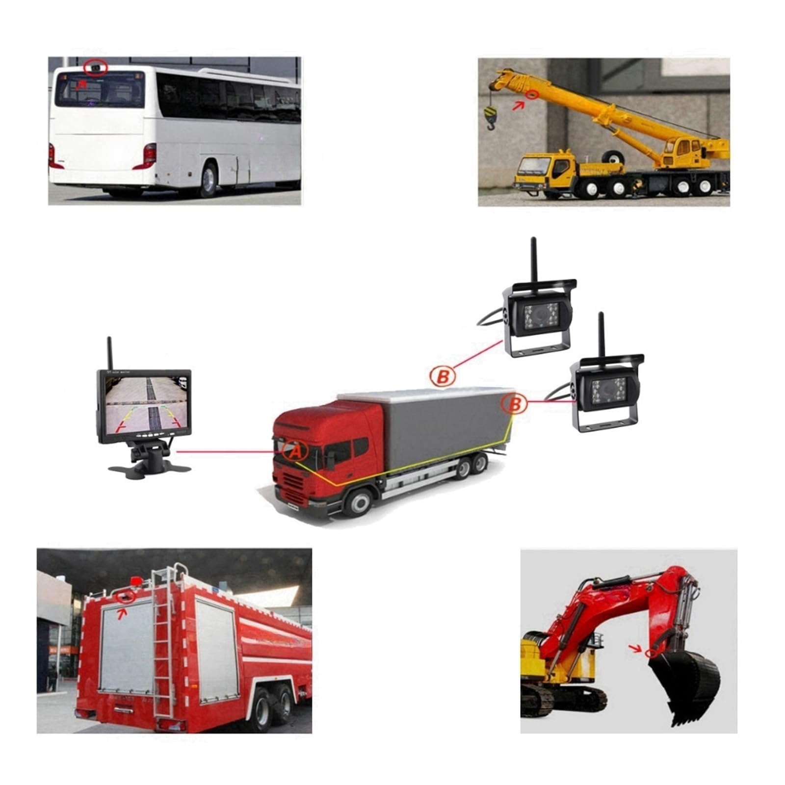 Cámara de visión trasera de coche inalámbrica, sistema de asistencia for aparcamiento, resistente al agua, visión nocturna IR, Monitor de 7 "para RV, camión y autobús