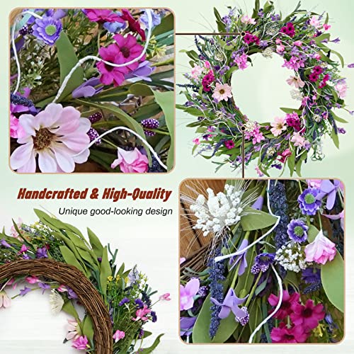 Spring Easter Wreaths For Front Door Outside, 22-24'' Summer Door Wreath, Lavender And Daisy, Artificial Decor Decorations For Home, Farmhouse, Window, Wedding (Pink) #TOP2