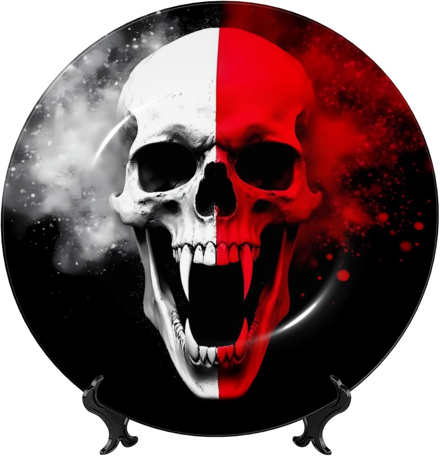 Decorative Plate Ceramic Plate for Wall Hanging 10in Accent Plate for Office Living Room Hallway Table Decor - Red And White Screaming Demon Skull