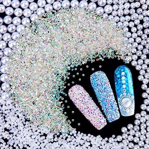 Palksky 28500 Pcs Ultra Mini Flatback Nail Rhinestones with Half Round Pearls for Nail Art Crafts