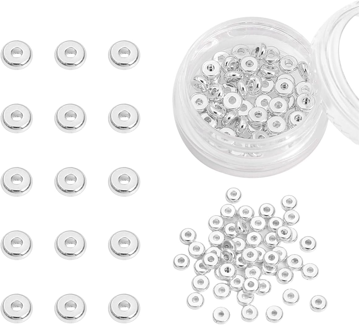 Silver Plated Disk Spacer Beads 4x1.5mm 50pcs for Jewelry Making Findings Non Tarnish