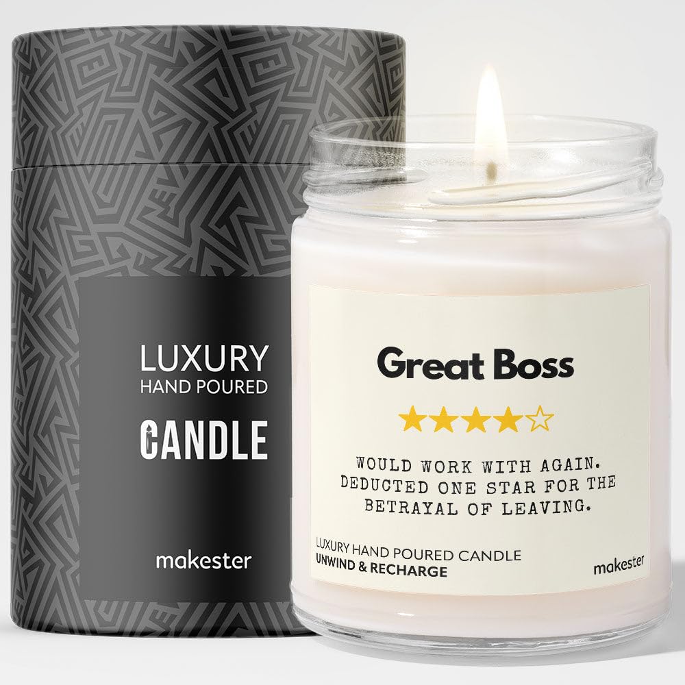 Gift for Departing Boss - Luxury Soy Wax Candle - Vanilla, Jasmine, Sugared Almond - Makester, White, 7.5 cm (W) x 10.5 cm (H)