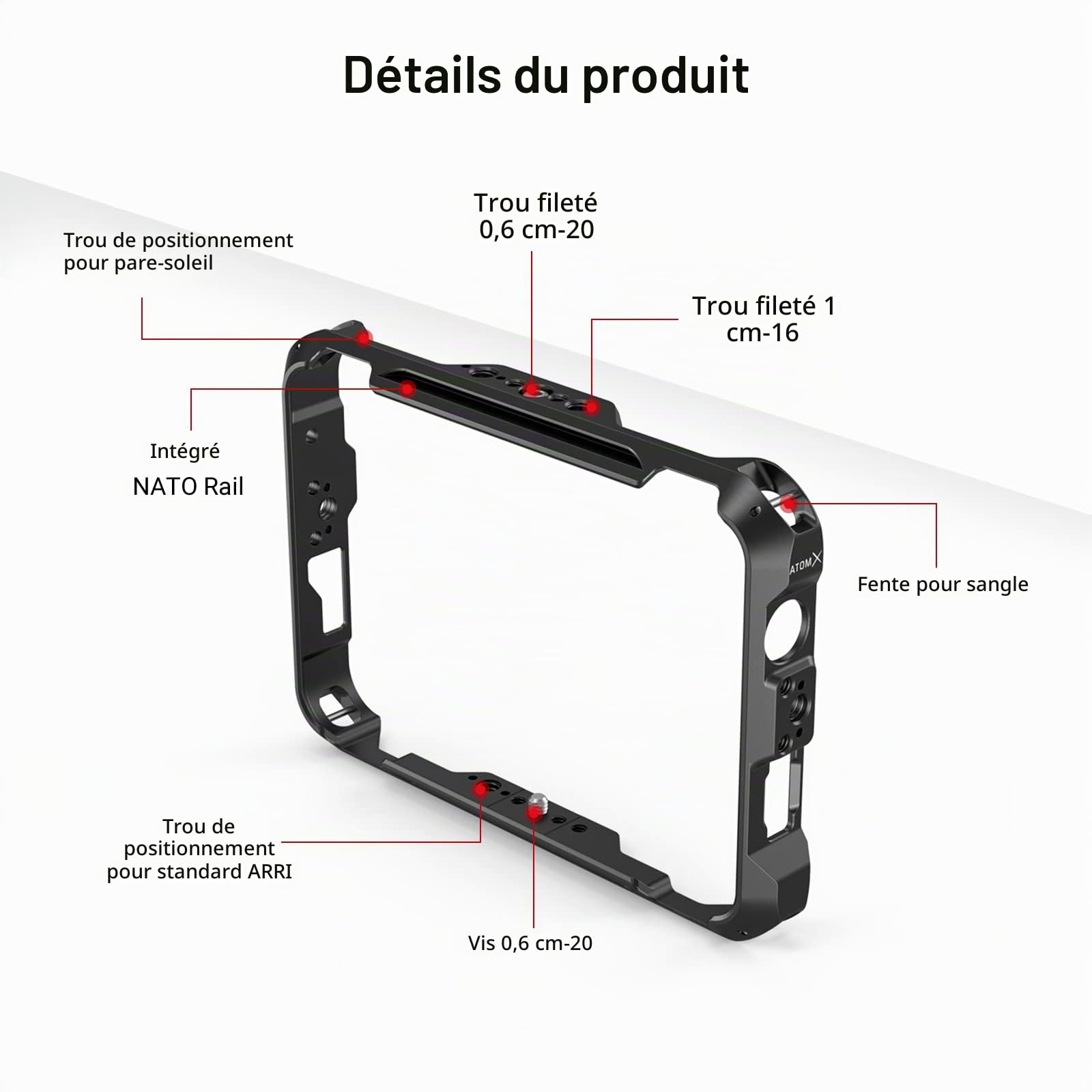 SMALLRIG Cage de Moniteur pour Atomos Shinobi 7, Kit de Cage avec Serre-Câble, Rail NATO Intégré et Pare-Soleil - 3456