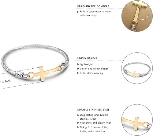 Miniatura 4 de 555Jewelry Pulsera religiosa de acero inoxidable con cierre de cruz para hombres y mujeres