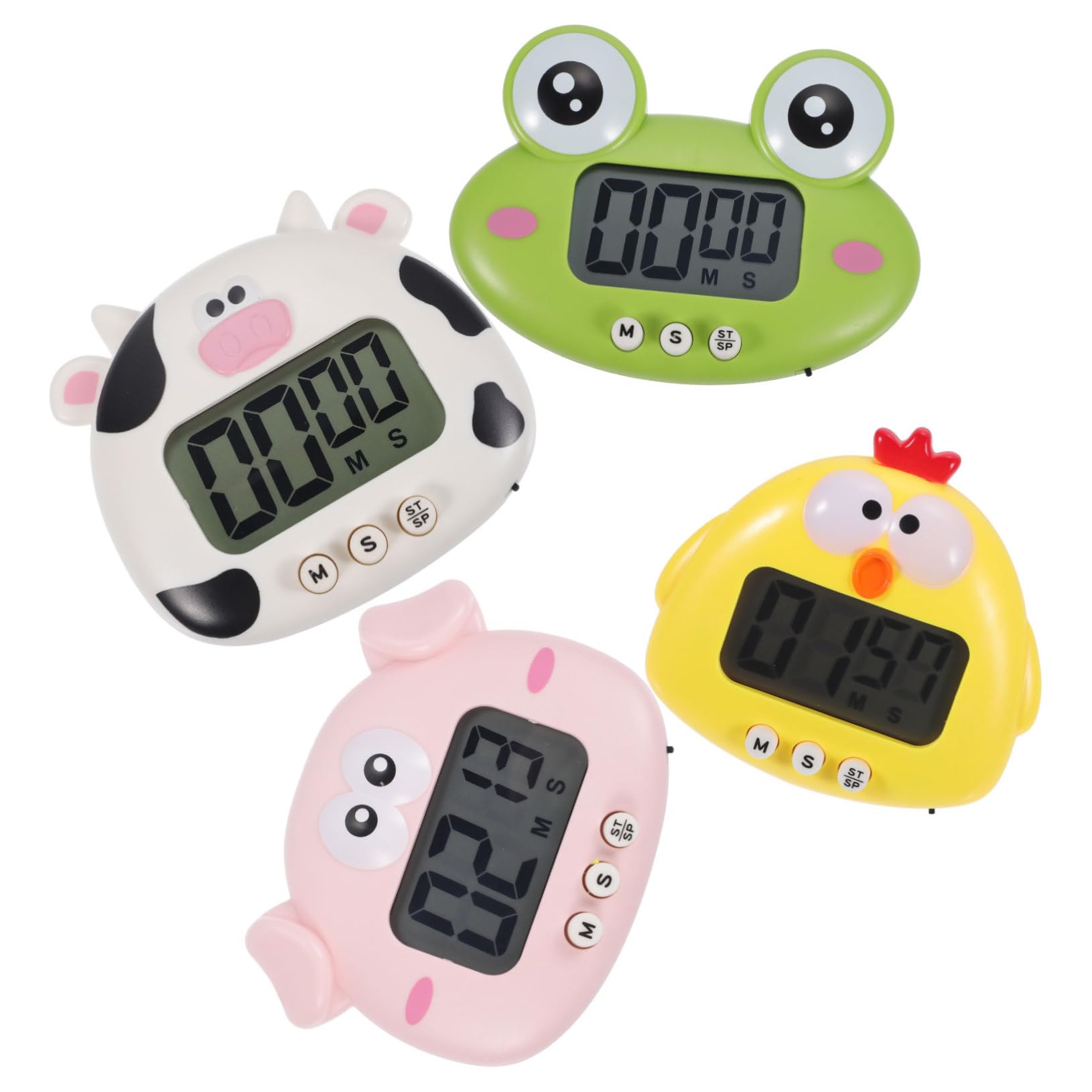 Didiseaon Timer da Cucina Domestico e Scolastico a Forma di Animali Cartone Animato, Set 4 Pezzi Colorati con Supporto, Timer Elettronico per Studio, Lavoro e Cottura