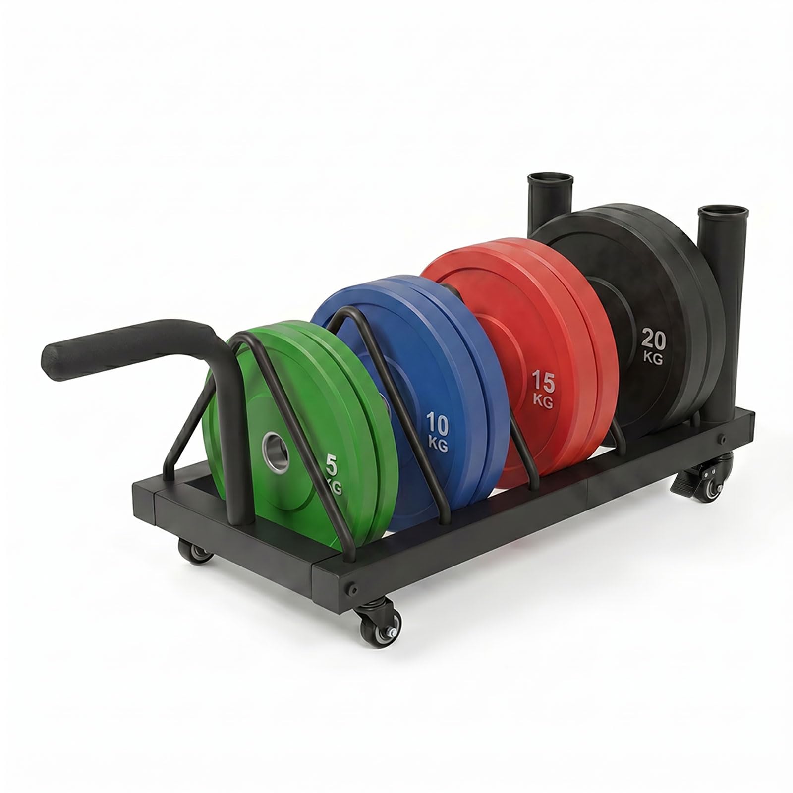 Centra Weight Plate Rack with Lockable Silent Wheels – 300lb Capacity Horizontal Olympic Plate Storage Holder for Home Gym, Garage – Heavy Duty Carbon Steel Frame, 4 Wide Slots Fits 2” Olympic Bar