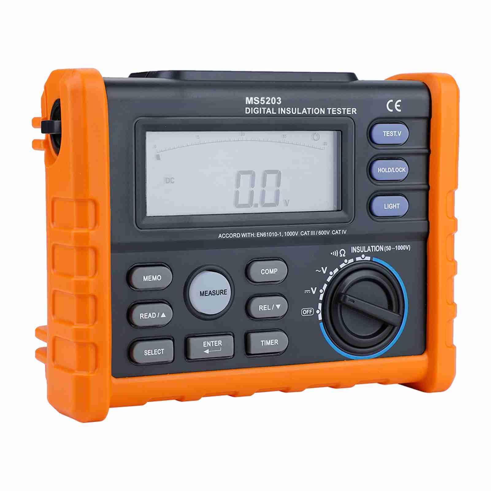 YWBL-WH PEAKMETER MS5203 Tester di Isolamento Digitale 1000 V, Calcolo Automatico PI DAR per Motori, Trasformatori, Cavi, Misurazione della Tensione CA/CC con Display Retroilluminato