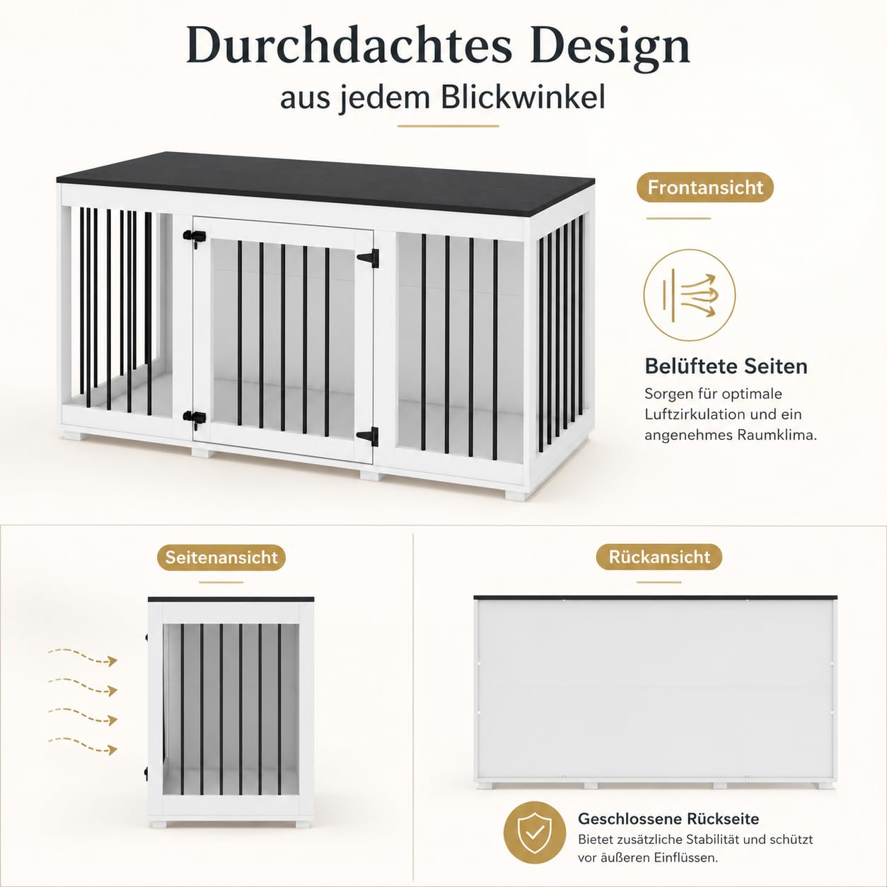 Hundekäfig, Hundekäfig, Möbel, Hundehütte für Zuhause, Hundehaus für drinnen, Hundebox mit Tür Hundekissen, für große mittelgroße kleine Hunde, MDF + Eisen, 136 x 70 x 56 cm, weiß