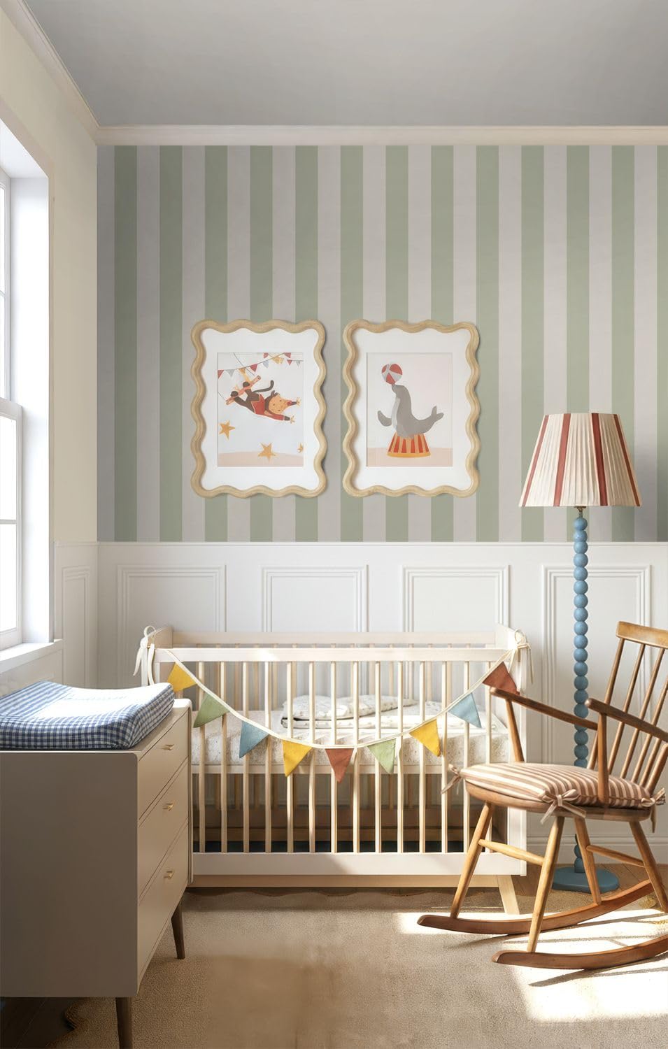 Sanders & Sanders papel pintado rayas verde y beige 53 cm x 10.05 m
