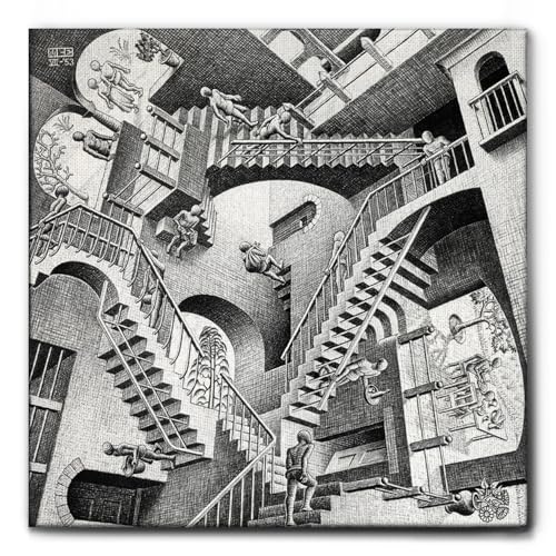 Giallobus - Impression sur toile - Maurits Cornelis Escher - Relativité - Toile à cadre standard - 50L x 50l cm - Tableaux modernes pour la maison