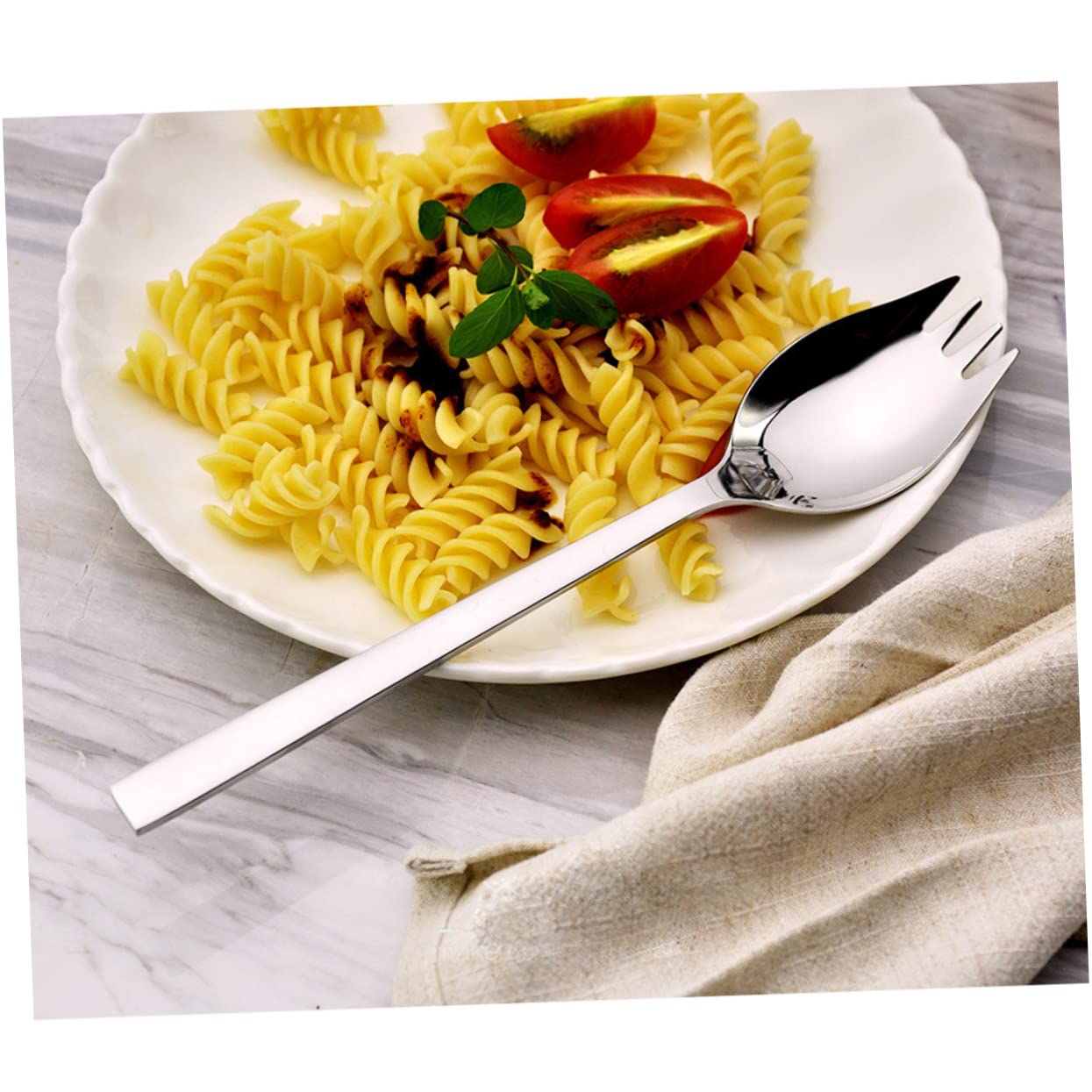 COLLBATH 1 PC 304 Stainless Steel Spoon Fruit Spoon Camping Flatware Salad Spork Appetizer Spoon Salad Serving Spoon Salad Serving Fork Dinner Serving Spoons Appetizer Sporks Handle Silver