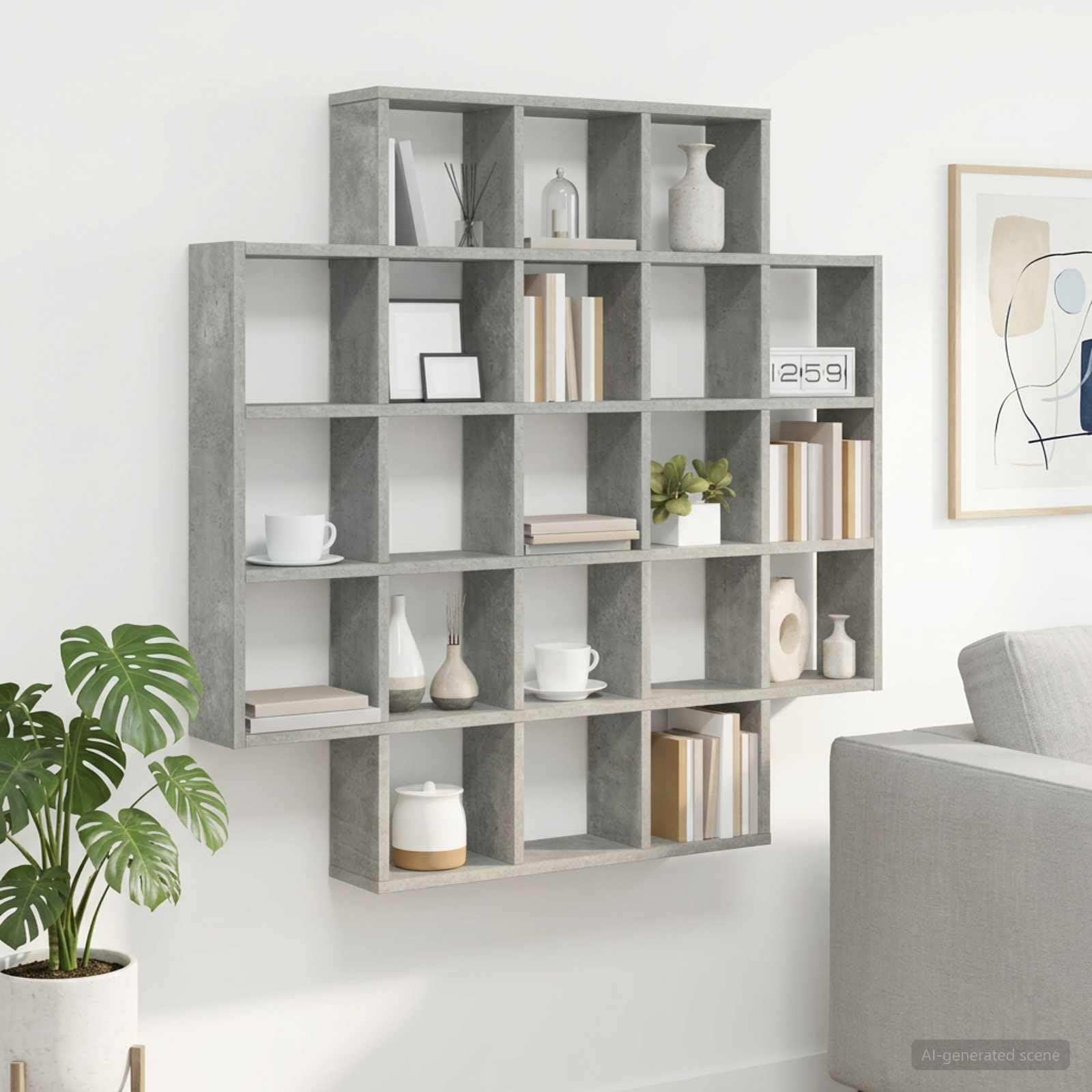 vidaXL Étagère Murale Gris béton 100 x 13 x 100 cm Bois d'ingénierie, Étagère Murale Moderne, Rangement Contemporain, Solution Stylée, Gain de Place pour Salon