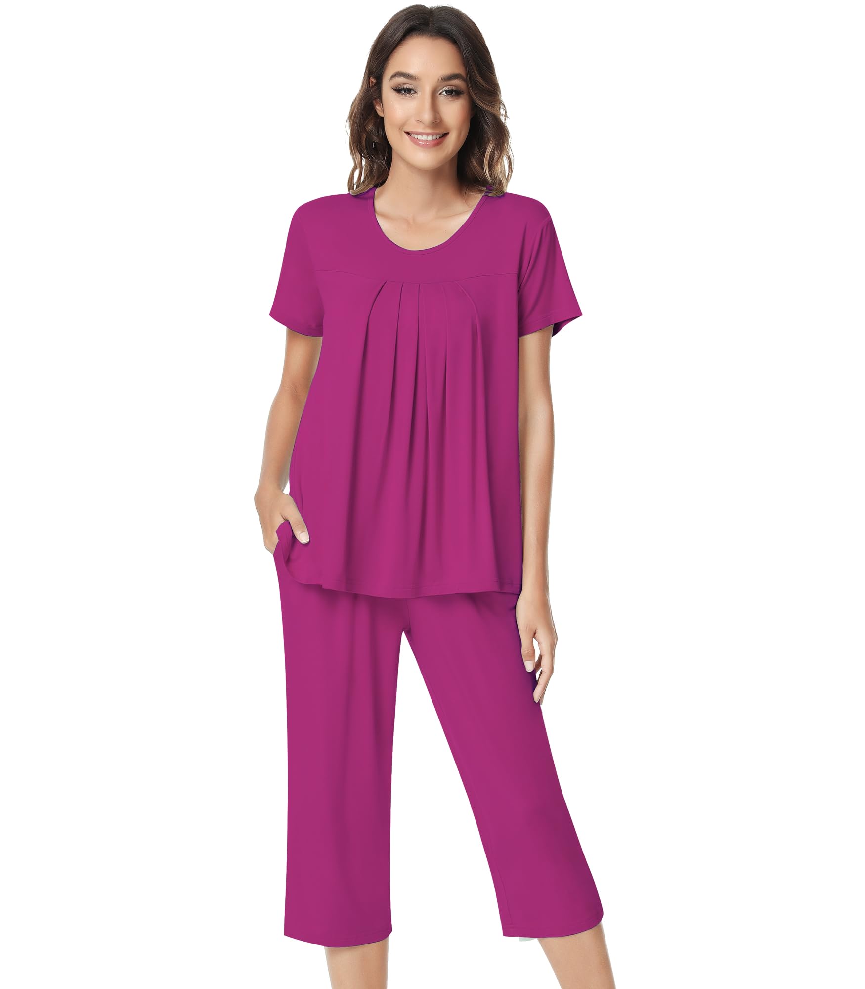 NACHILA Womens Pajamas Bamboo Viscose Pajama Set Capri Tagless Sleepwear
