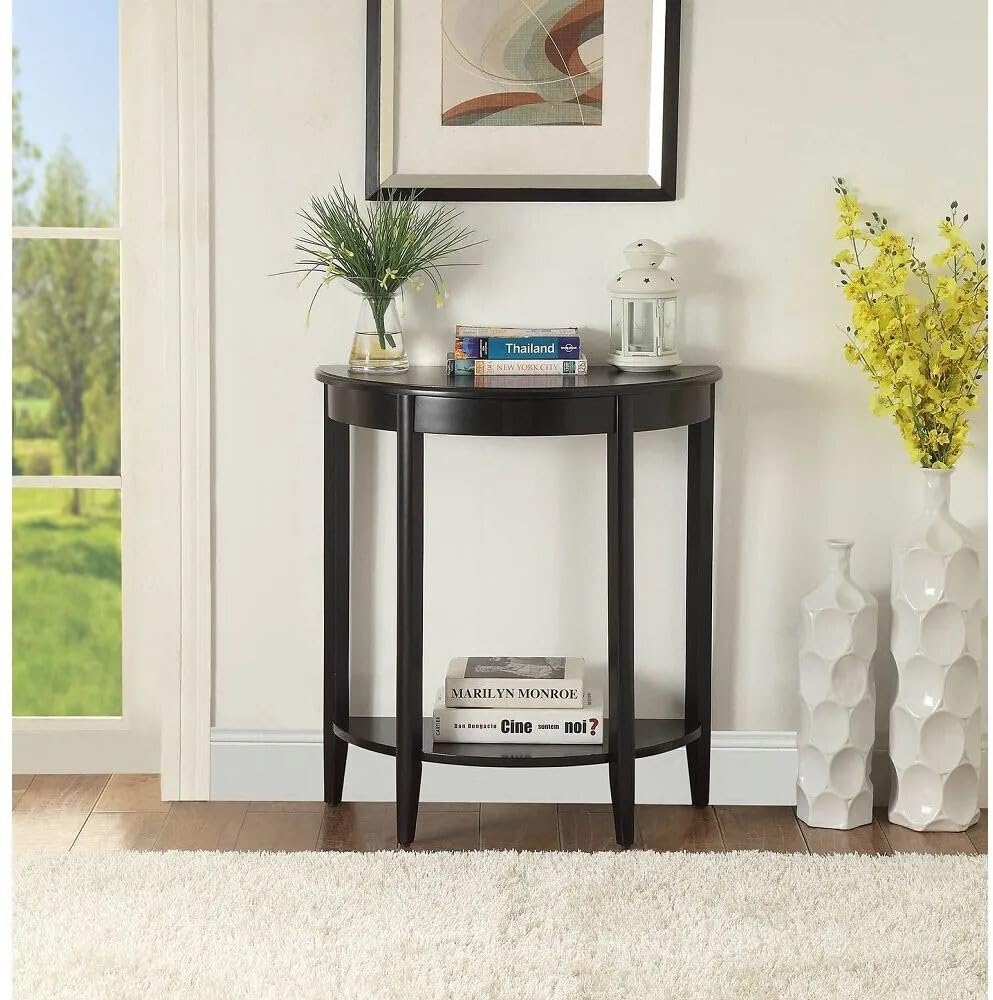 Contemporary Sheesham Wood Half Moon Bedside Table for Bedroom & Office (Black) (76x39x71 cm)