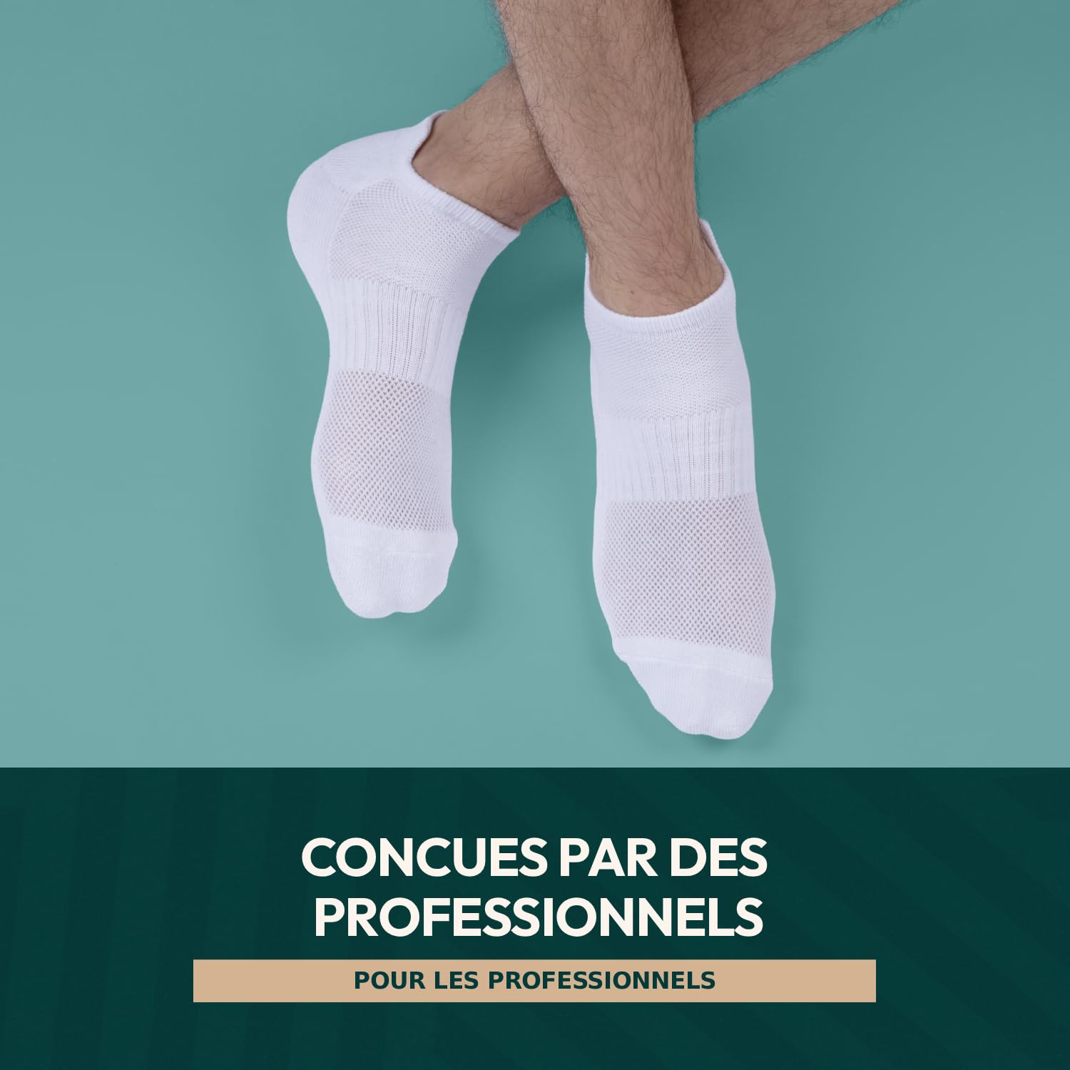 Chaussettes de sport basses en coton égyptien premium, rembourrées, Lot de 4, Socquettes running anti dérapantes, languette anti ampoule anti transpiration, Homme Femme, Blanche, 35-38 39-42 43-46