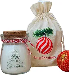 Kit 2 velas AromáticasNatalina em Pote de Vidro, Decoração de Natal com Mensagem de Amor e Paz, com Saco de Presente