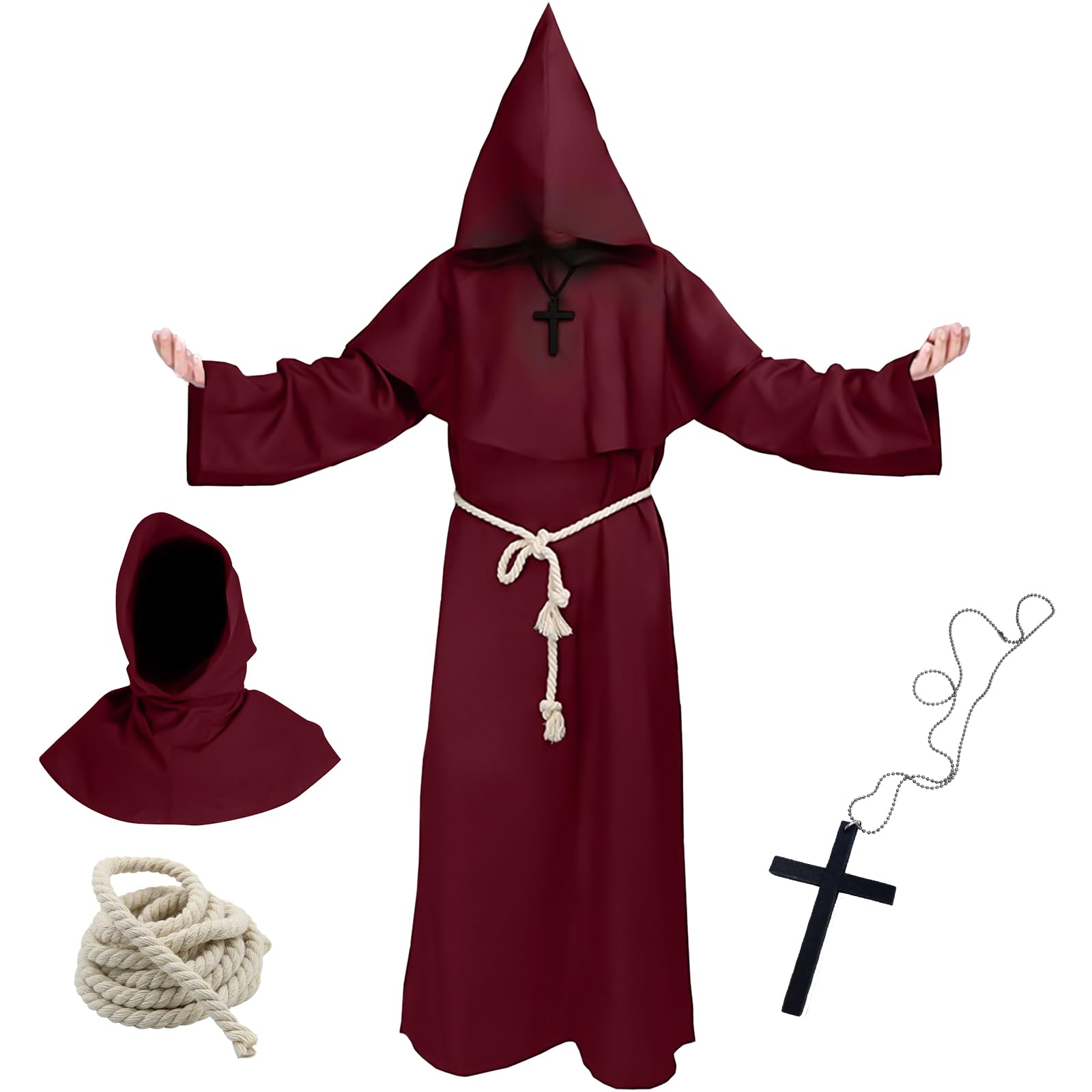 Ainvliya Monk Costume, Monk Robes, Halloween Costumes for Women, Medieval Priest Outfit for Adults Men, Carnival Fancy Dress Party Costume for Halloween