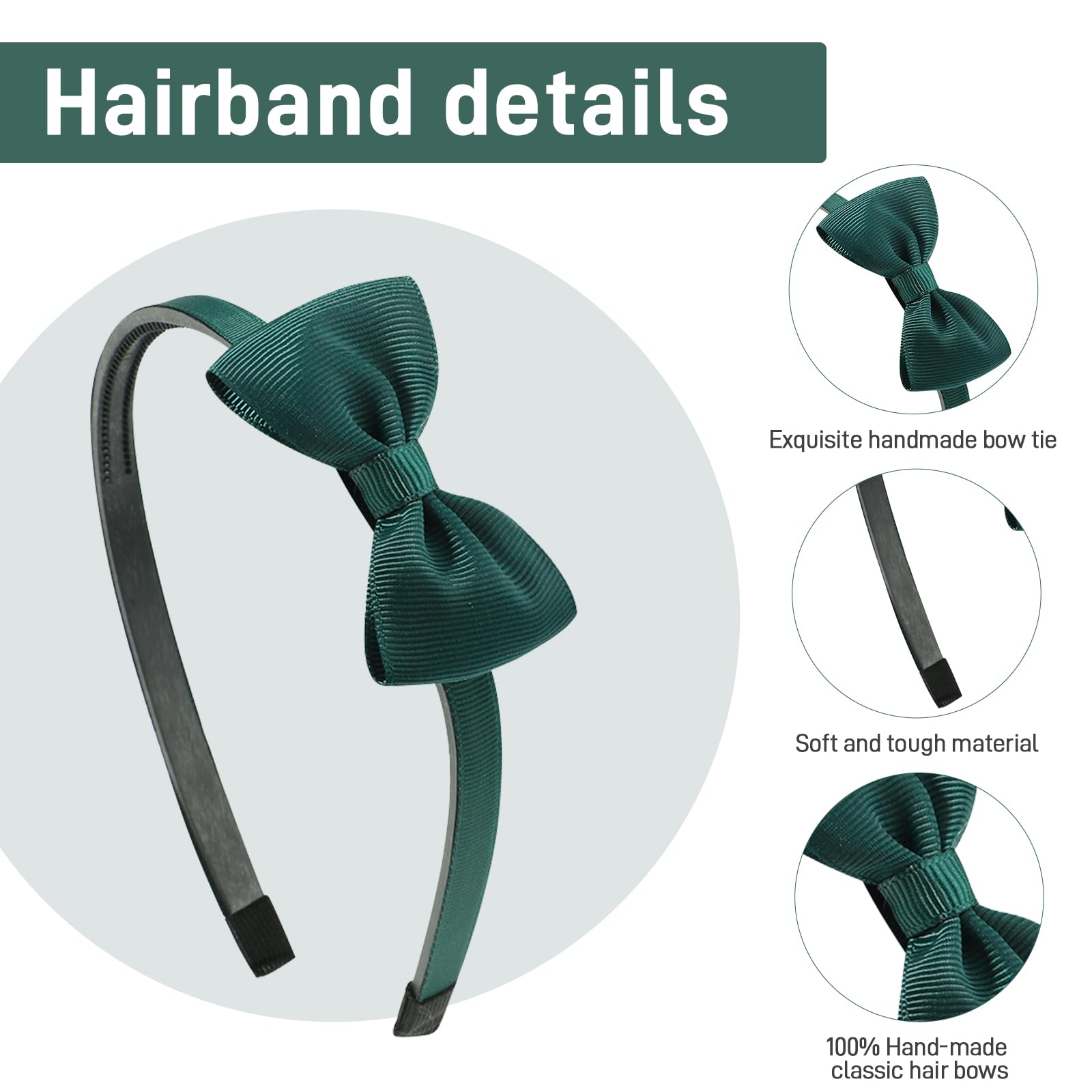 Green School Hair Accessories 4Pcs Green Hair Bands and 8Pcs Bows Hair Clips Uniform Color Girls Hair Accessories for School Party Styling Cheerleading - Image 4