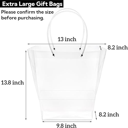 Miniatura 2 de SOUJOY Paquete de 10 bolsas transparentes para ramo de flores, bolsas de regalo extra grandes con asas largas, 13 pulgadas de largo x 8.2 pulgadas