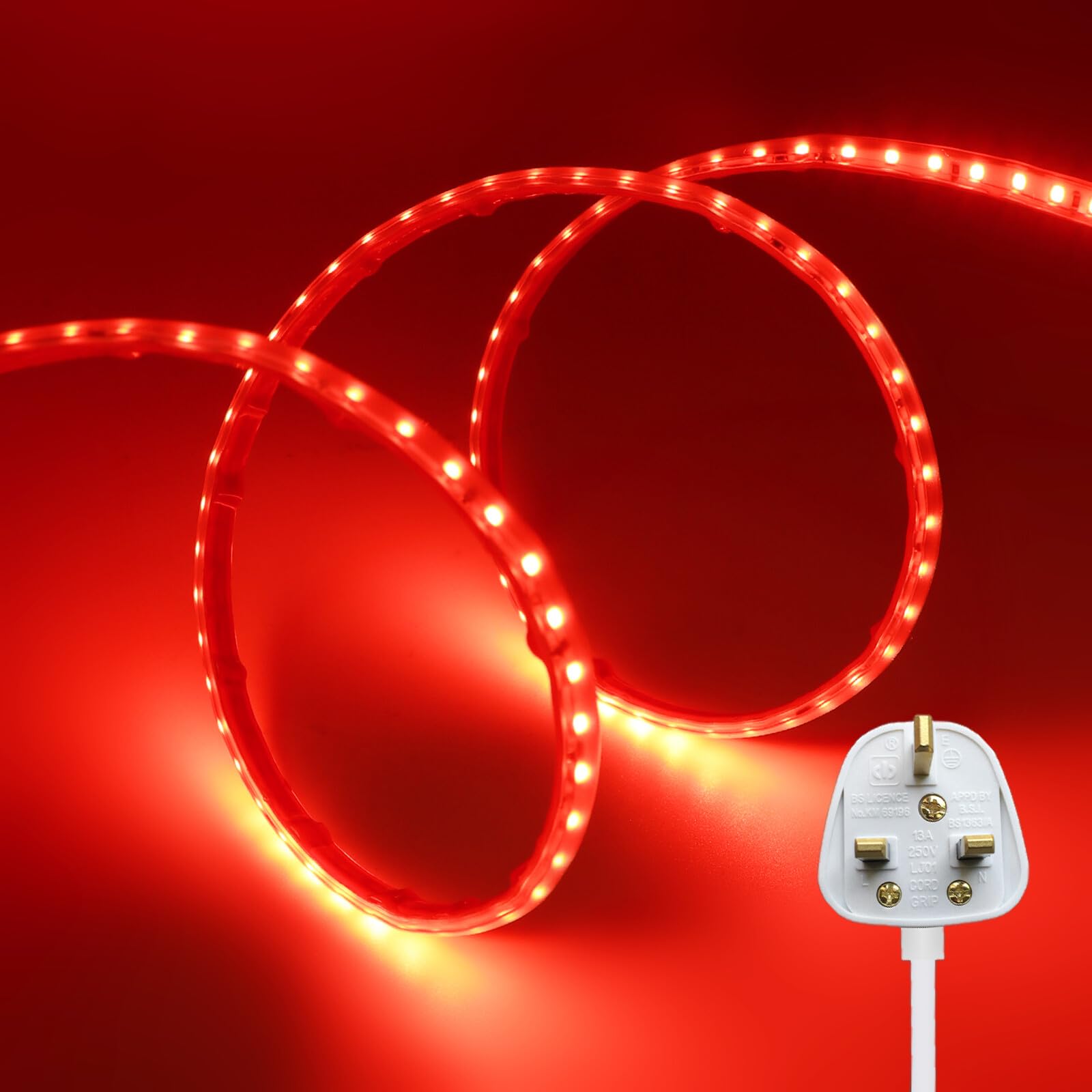KAFULA 220V LED Light Strip - Double-Sided Tape Installation, IP65 Waterproof, 120 LEDs/m 31m Red Super Bright Flexible LED Fairy Light CRI90+, Can be Cut Every 10cm, Home Lighting Decoration