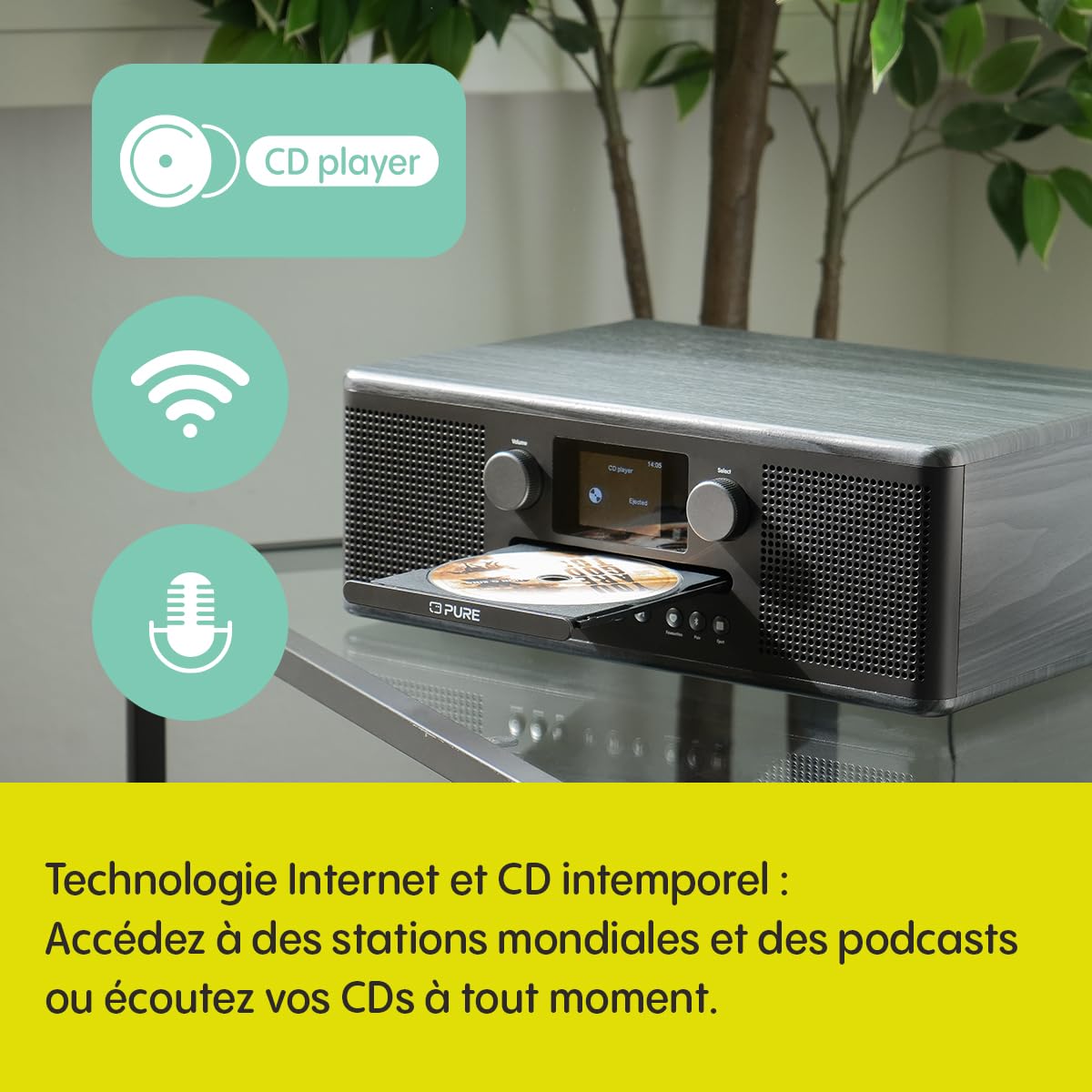 Pure Classic C-D6i – Radio Internet Tout-en-Un avec WiFi, Dab+/FM, Bluetooth 5.3, Lecteur CD, USB, AUX, 150 Stations préréglées, Son stéréo 2x15W, écran Couleur, réveil et minuterie – Noir