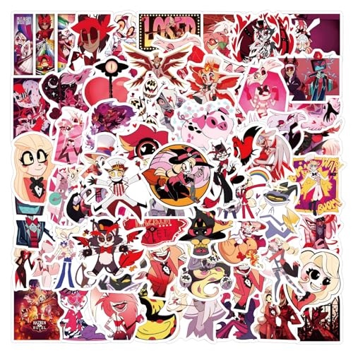 120pcs Cartoon Hazbin Hotel Stickers Pack Cartoon Characters Stickers Movie Decorative Sticker for Kids Teens Adults Waterproof Sticker for Water Bottle Laptop Luggage Notebook Skateboard