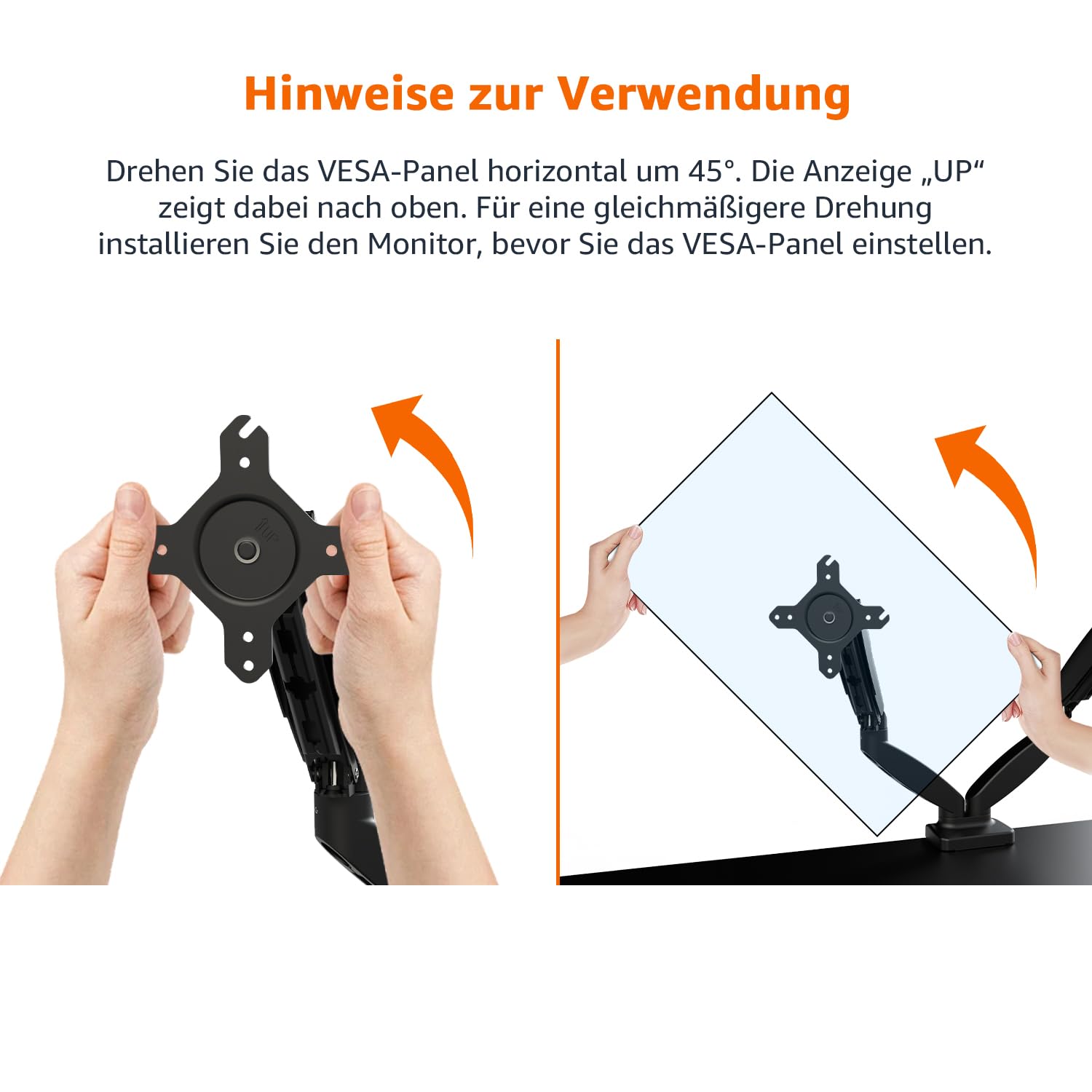 Amazon Basics Dual-Monitorarm mit Gasdruckfeder, Schreibtischmontage, Einstellbare Spannung, für 15–27 Zoll (38,1cm–68,6cm) Monitore, Trägt 2,0kg–7,0 kg pro Arm, VESA 75x75/100x100, Schwarz
