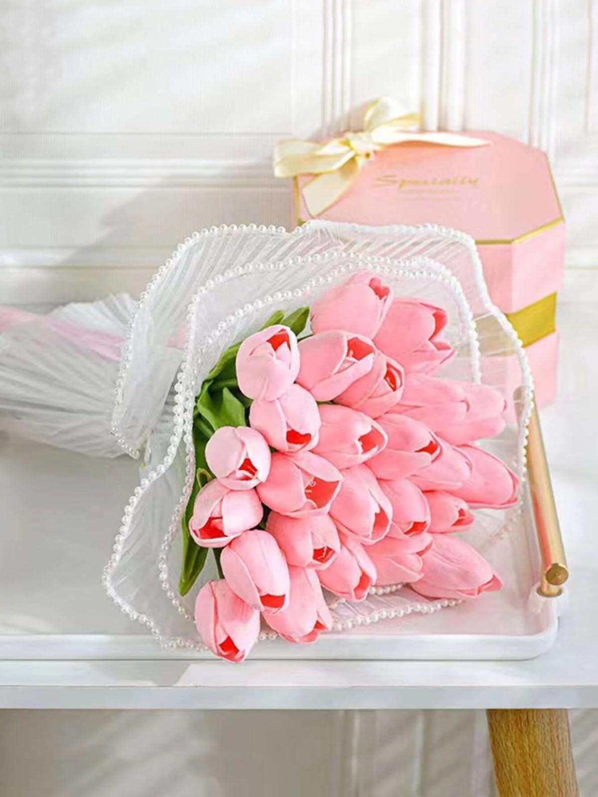 Peach Tulip Flowers - Realistic Artificial Flowers -6 Peach Tulip Flowers - Realistic Artificial Flowers -6