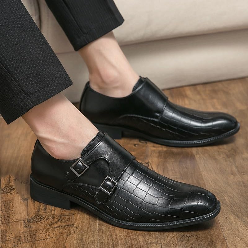 Men's Oxford Double Monk Shoes Casual Non Slip Low Top Anti-Slip Shoe Burnished Leather Prom Breathable Slip-on2