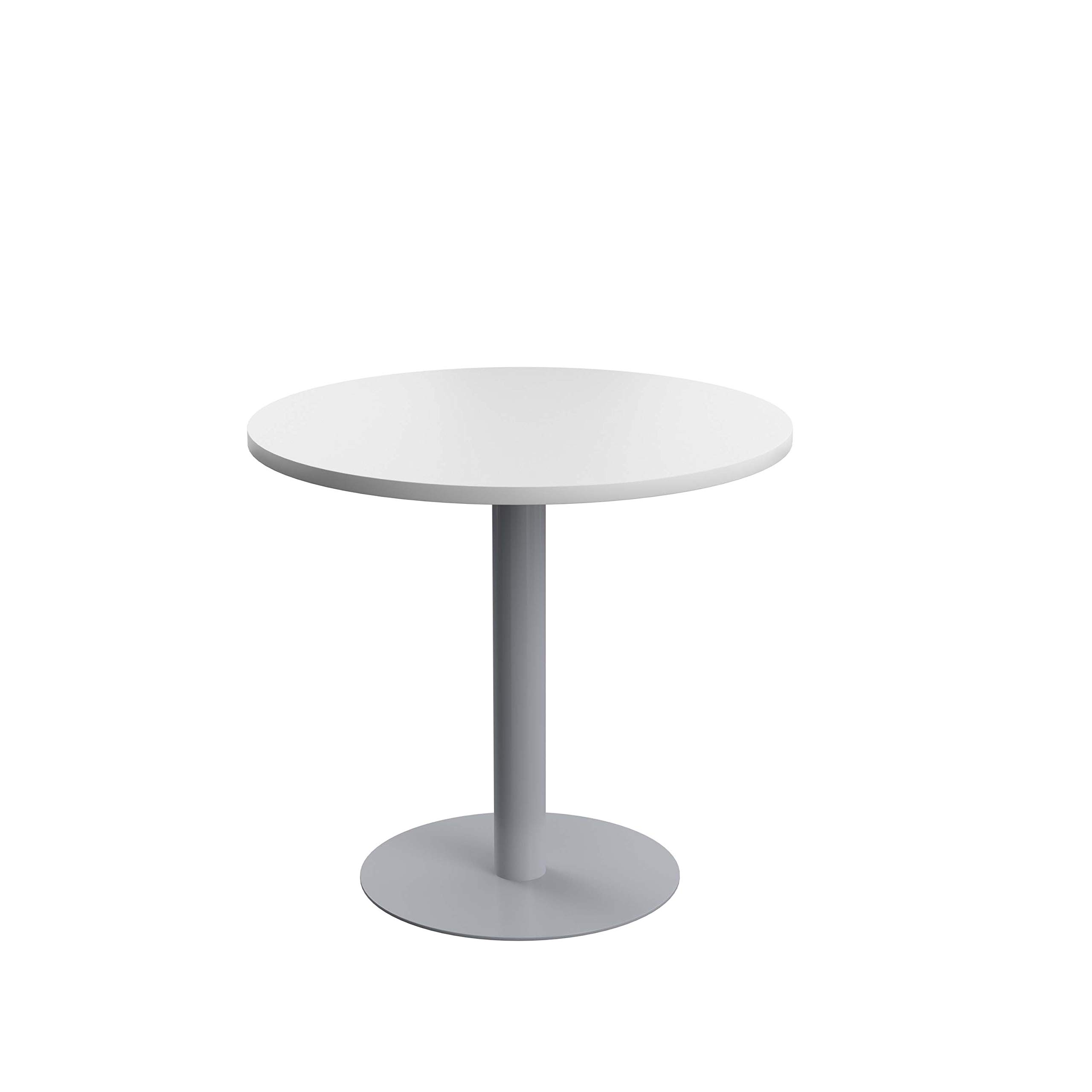 Office Hippo Circular Office Table, Sturdy & Robust Mid-Height Table Desk, Circular Work Table For Home Office, Versatile Desk Table For Canteen, Reception Area, 5 Year Guarantee - White / Silver