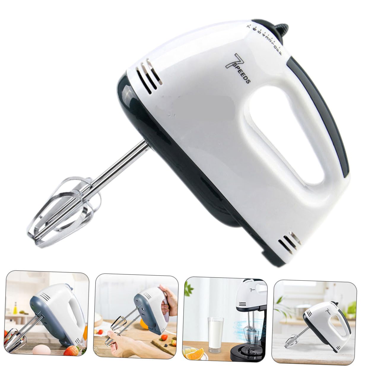 Sbattiuova Elettrico Bianco, 7 Velocità, Plastica e Acciaio | Compatto per Casa e Baking, Adatto a Montare Panna, Accessorio per Amanti delle Preparazioni Dolci