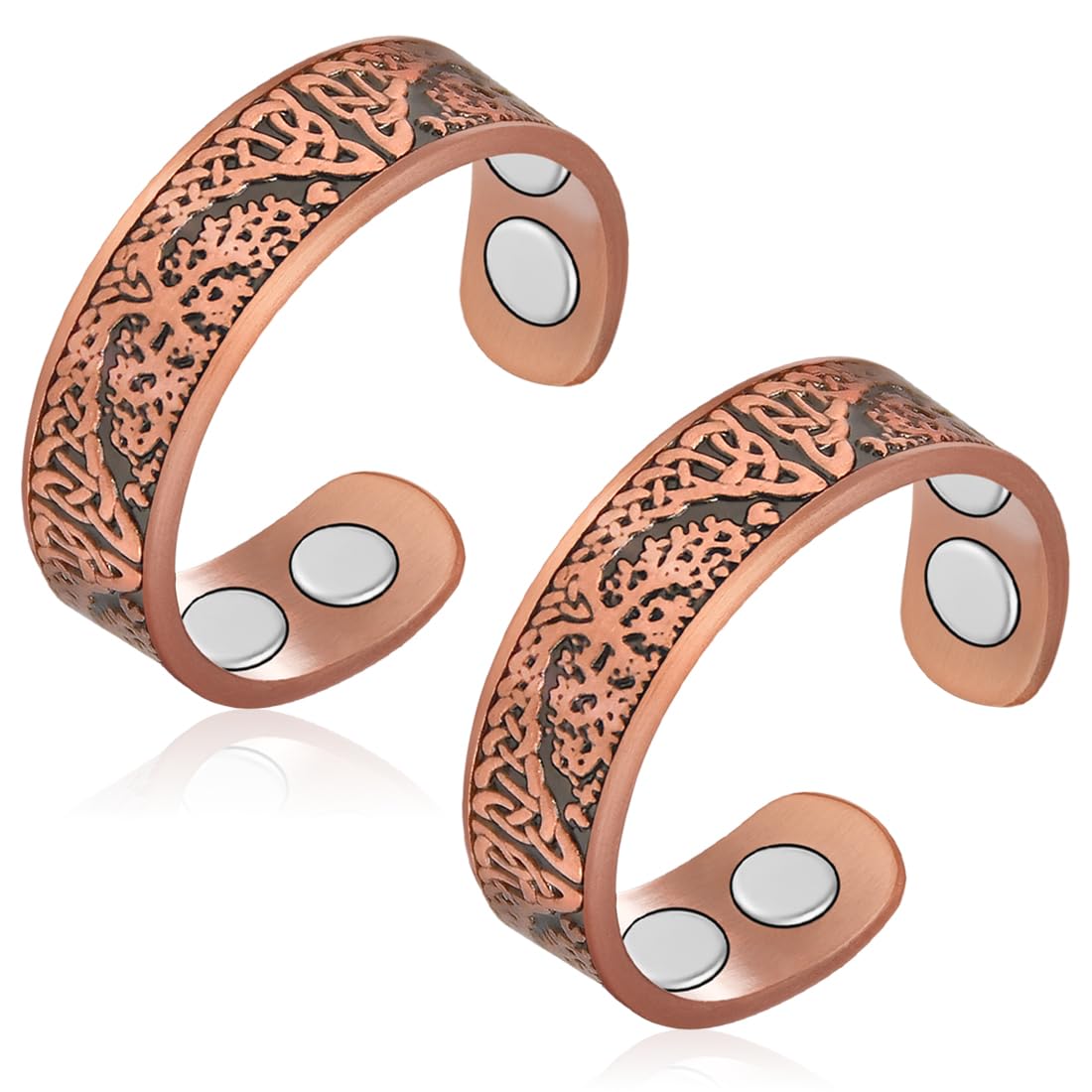 Vicmag 2PCS Copper Magnetic Rings for Women 99.9% Copper Finger Ring Ultra Strength Magnet Gift Adjustable