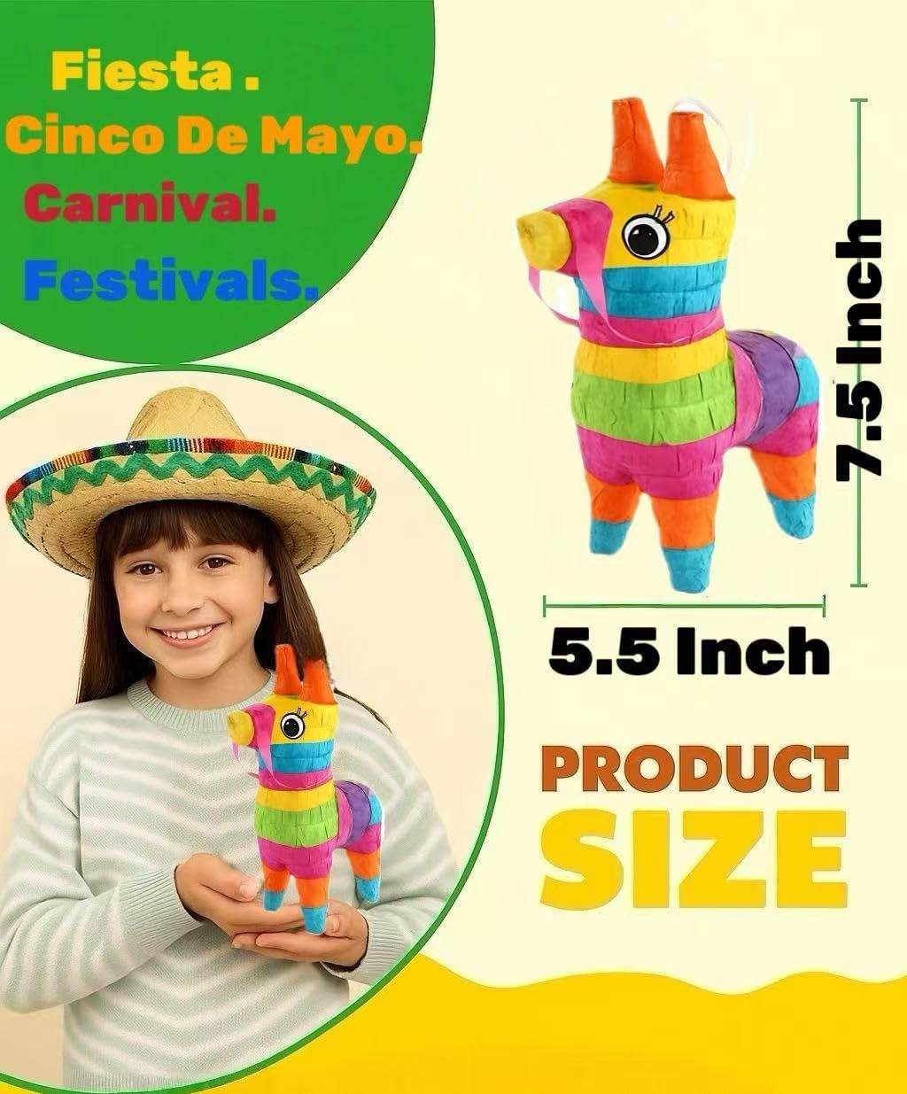 GIFTEXPRESS 12pc Value Pack Mini Donkey Piñatas 7.5x5.5", Rainbow Party Decoration for Cinco De Mayo, Fiestas, Taco, Llama Birthday, Carnival, Classroom & Table Centerpiece Party Favor