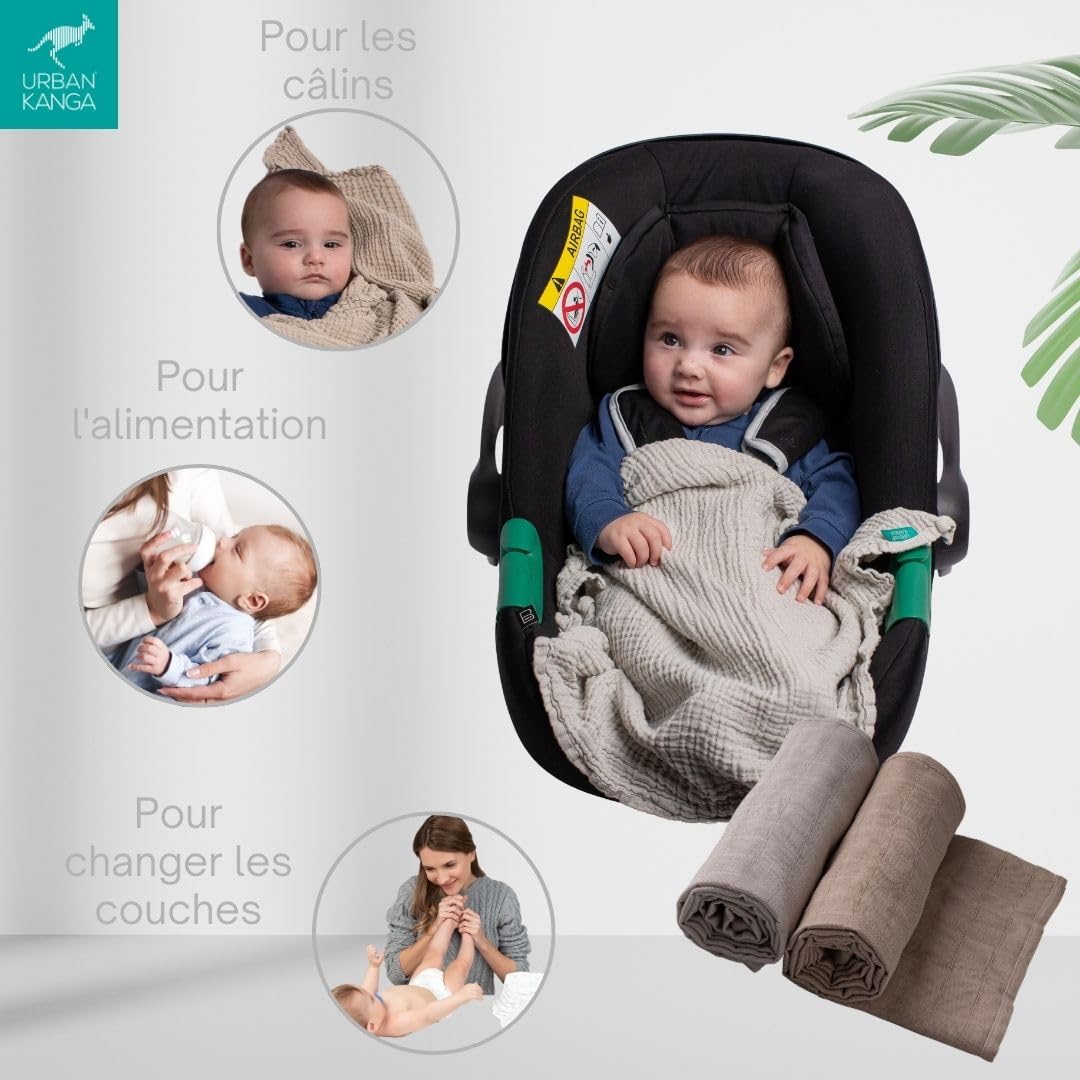 Urban Kanga Langes Bébé Mousseline 120x120 cm Pack de 2 | Certifié Oeko-Tex, doux et respirant