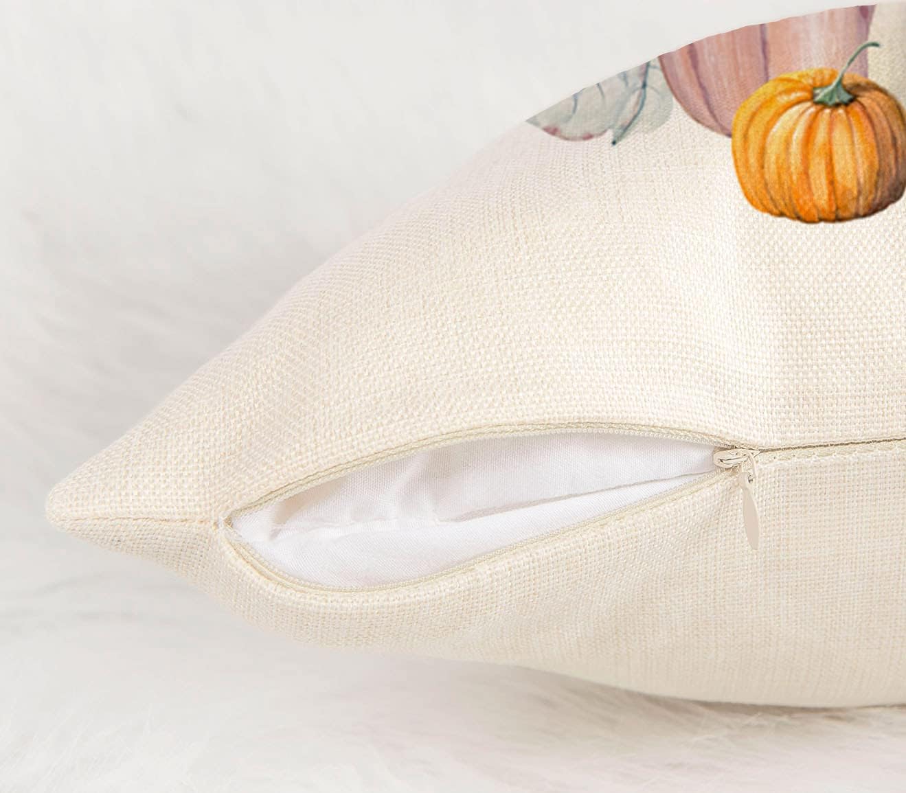 4TH Emotion Pumpkin Throw Pillow Cover Halloween Cushion Case 18 x 18 Inch Cotton Linen Autumn Fall Thanksgiving Home Decoration
