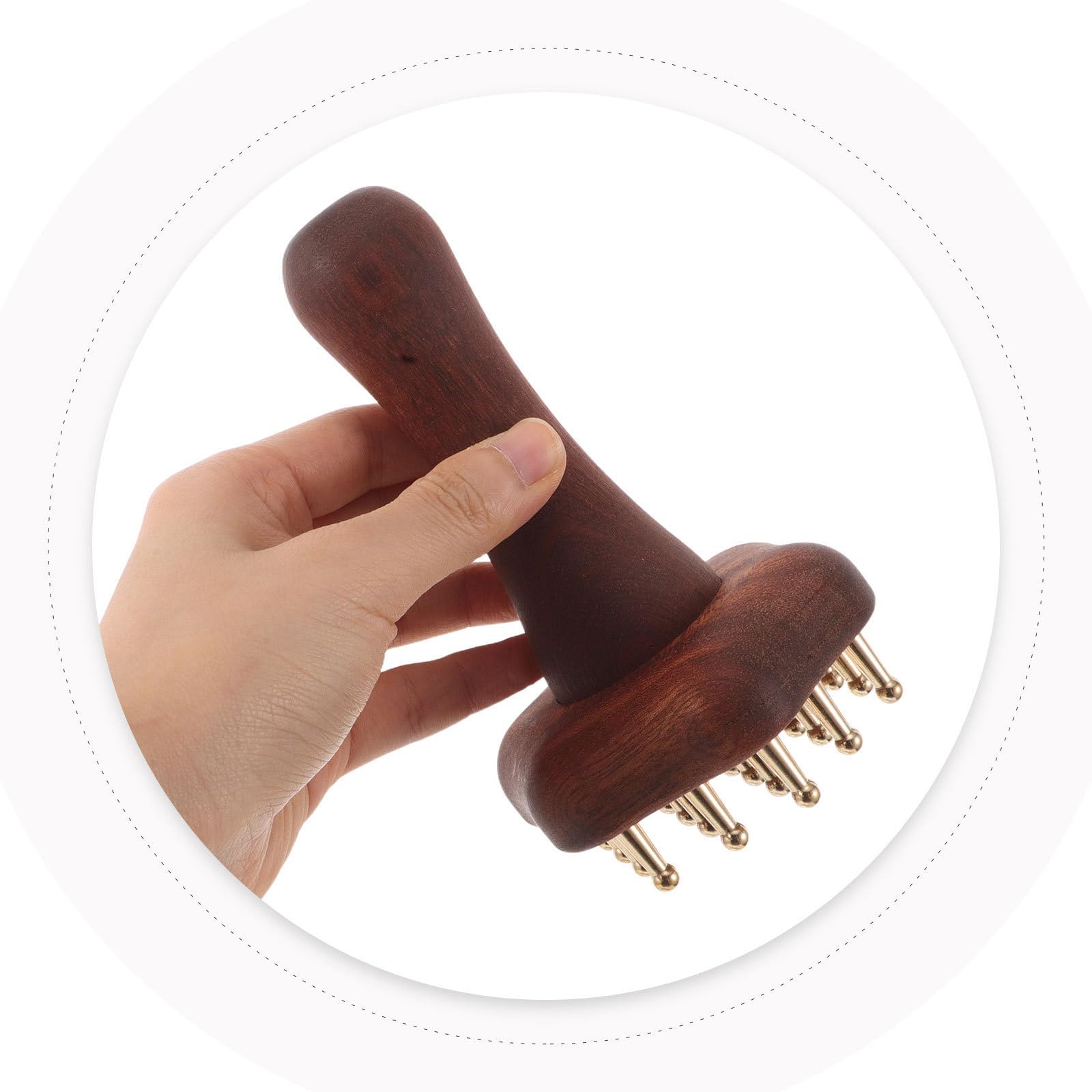 PLAFOPE Cepillo masajeador capilar y masaje cabeza de latón y madera, 24 dientes ergonómico, precisión para aplicación en cuerpo y cuello, spa en casa, 2 unidades