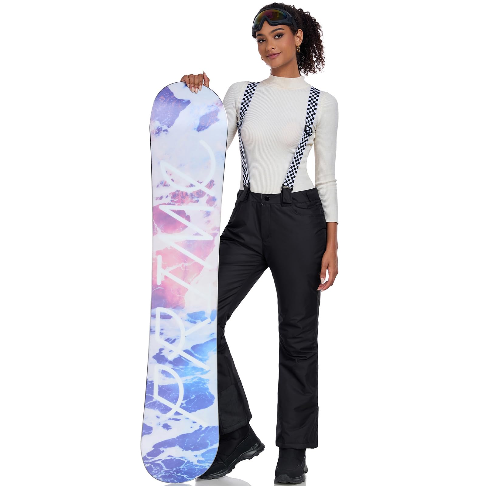 ALSOGO Skihose Damen wasserdichte Professionelle Schneehose Winddichte Hosenträgerhose Winter Outdoor Regenhose Warme Wanderhose Snowboard Softshellhose mit abnehmbaren Trägern Overall & Schneefang