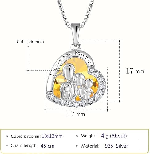 Miniatura 3 de Collar familiar de plata de ley 925, collar con piedra natal de corazón con texto en inglés "Always I Love You Forever", regalos para hermana