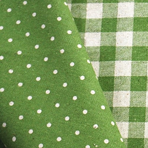 手芸のいとや 生地 綿麻リバーシブル布 ドット×チェック イエローグリーン 生地幅-約108cm×1mカット 綿80%麻20% 手芸・ハンドメイド用品