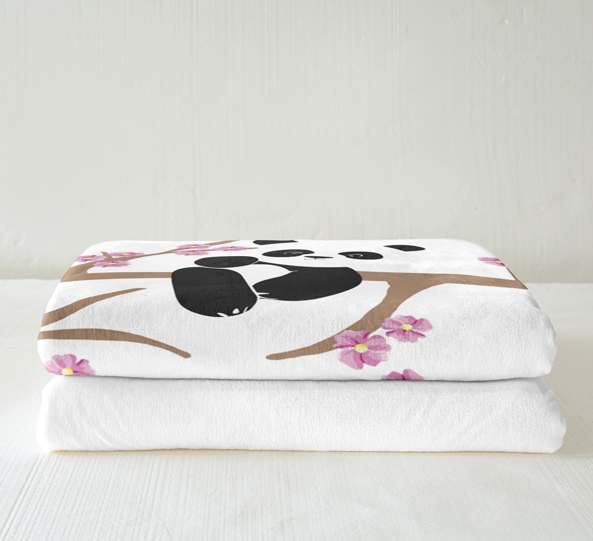 Kids Panda Blanket Throw Cherry Blossoms Fuzzy Throw Throw Size Cute Animal Fleece Blanket for Boys Girls Teens Flower Branches Cartoon Style Plush Bed Blanket Soft Microfiber Decorative Sofa Couch