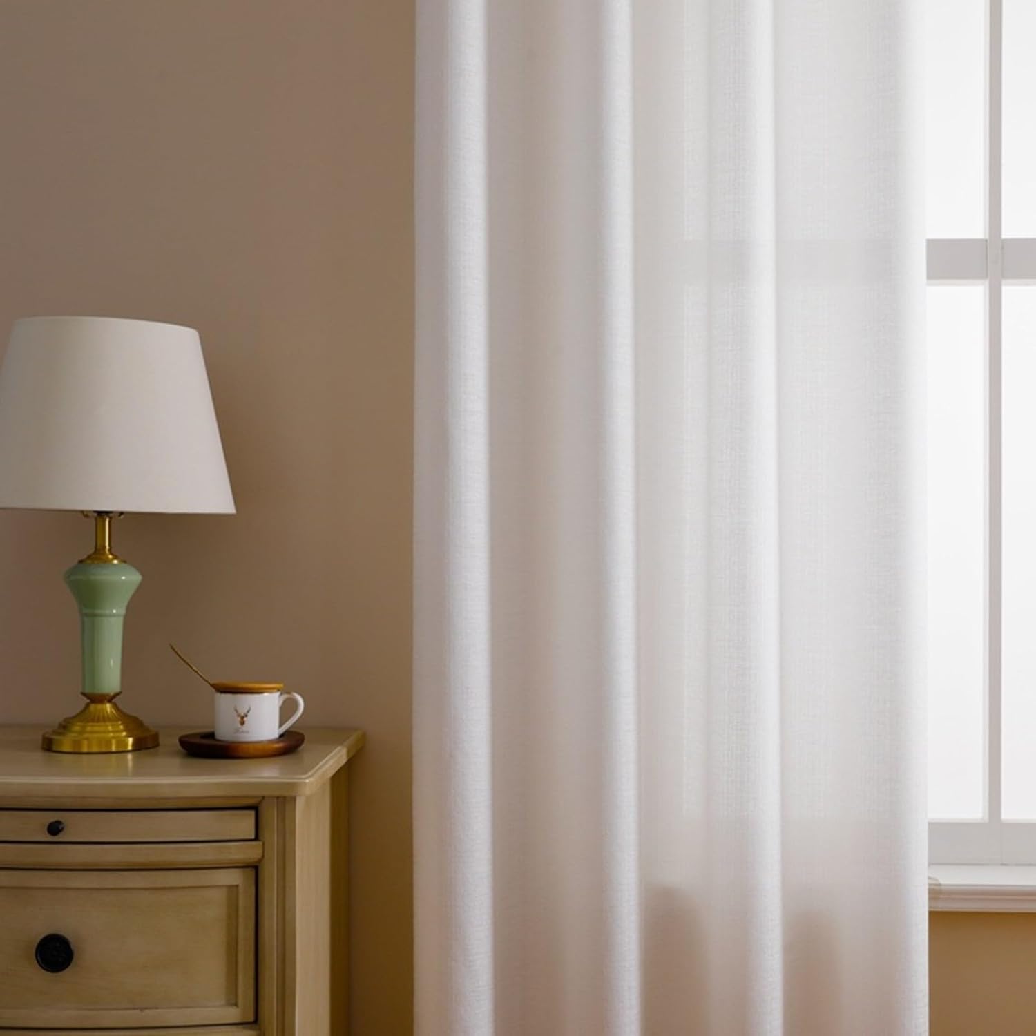 Daesar Sheer Curtains for Living Room 2 Panels, Bedroom Curtains Eyelet Polyester White Solid Color Window Treatment Curtains 38" W x 54" L