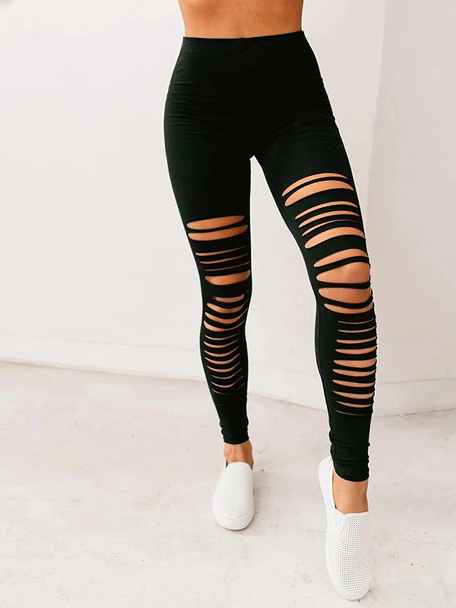 Legging Femme Pantalon Couleur Unie Simple Leggings Mode Serré Noir Cassé Pantalon Femmes