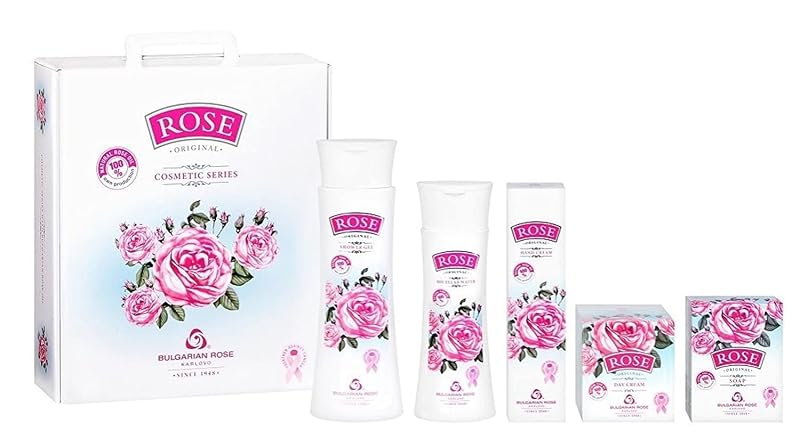 BULGARIAN ROSE KARLOVO Conjunto com 5 produtos de cuidados da pele com fragrância de rosa